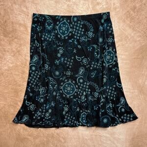 Vintage Y2K Paisley Skirt Trumpet Black Blue Midi Stretchy Whimsigoth Fairy Goth